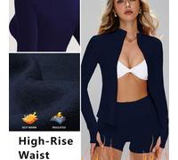 Shein Chaqueta académica con estilo, de manga larga con ojales para el pulgar, de estiramiento cómodo para danza/pilates, con cremallera frontal que estrech