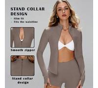 Shein Chaqueta académica con estilo, de manga larga con ojales para el pulgar, de estiramiento cómodo para danza/pilates, con cremallera frontal que estrech