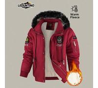 Shein Chaqueta acolchada con capucha para hombre, forrada térmicamente, con múltiples bolsillos y bordado de letras con iconos, ideal para el uso al aire li