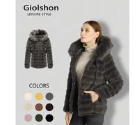 Shein Chaqueta acolchada reversible para mujer de Giolshon para otoño/invierno - Con capucha con borde de piel sintética, elegante para ir al trabajo y esti