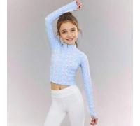 Shein Chaqueta activa con estampado floral diminuto azul cielo para niñas preadolescentes, chaqueta de tela elástica, adecuada para salidas casuales, entren