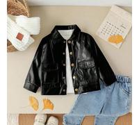 Shein Chaqueta casual de bebé niño con parche de cuero en el bolsillo y solapa, de moda y fresca, adecuada para otoño/invierno, apropiada para salidas diari