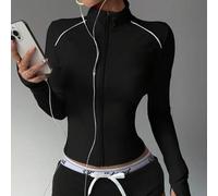 Shein Chaqueta casual de yoga con ajuste ceñido, con color de contraste deportivo, elegante, elástica y ajustada para un estilo de vida activo, con cuello a