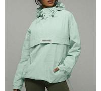 Shein Chaqueta con capucha con cremallera media y bolsillo con detalle de logotipo de nailon, para primavera y verano, chaqueta impermeable, senderismo, act
