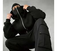 Shein Chaqueta con capucha y máscara facial para hombres YUNCHIC, diseño de pasamontañas protector, chaqueta deportiva para otoño/invierno para ciclismo y r