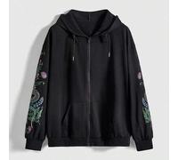Shein Chaqueta con cremallera con estampado de enredadera, mariposa, serpiente enrollada y árbol de espinas, estilo gótico Y2K, para mujer talla grande, sud