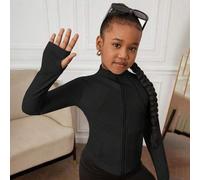 Shein Chaqueta con cremallera protectora solar para las 4 estaciones para niñas preadolescentes, ajuste ceñido para correr, gimnasio, yoga, deportes