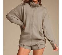 Shein Chaqueta con cremallera SoftCalm Modal Chill Days, oversize, sedosa y suave, transpirable, con cuello ancho y bajo con cordón, para uso diario casual