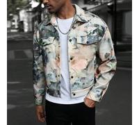 Shein Chaqueta con mangas largas de estilo vintage de calle con bolsillos falsos y estampado colorido para hombres, chaqueta con botones, chaqueta cargo, ch