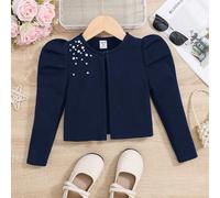 Shein Chaqueta corta de estilo casual ajustada de unicolor con manga gigot abotonada para niña joven