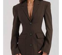 Shein Chaqueta corta de manga larga negra de moda para mujer, con cuello puntiagudo, detalles de botones delanteros y bolsillos prácticos, blazer vestido mi