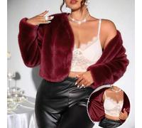 Shein Chaqueta corta elegante de piel sintética blanca talla grande, adecuada para bodas, fiestas, cumpleaños, otoño/invierno, San Valentín, conciertos, act