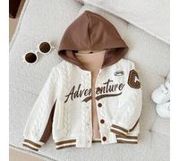 Shein Chaqueta de béisbol con capucha de manga larga, de estilo clásico, de punto, con bloques de color, suave y cómoda, versátil para uso diario, adecu