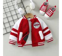 Shein Chaqueta de béisbol informal para bebé niño con bloques de color, contraste y bordado de letras