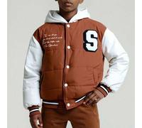 Shein Chaqueta de béisbol acolchada para niño preadolescente, ropa de abrigo talla grande gruesa y cálida para otoño/invierno, adecuada para uso diario, act