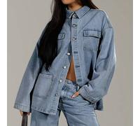 Shein Chaqueta de bolsillo de mezclilla lavada, estilo casual de los 90s y 2000, de concierto country western, rave, streetwear, oficina, vuelta al colegio,