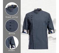 Shein Chaqueta de chef de estilo chino, manga 3/4, transpirable, con patrones de grúa y nubes chinas, uniforme de Tai Chi, adecuado para chef ejecutivo de h