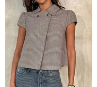 Shein Chaqueta de Cuello Peter Pan con Estampado de Cuadros Pequeños para Regreso a la Escuela a Principios de Otoño