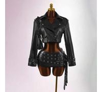 Shein Chaqueta de cuero PU para mujer, estilo sexy vanguardista, adecuada para uso casual diario, diseño corto para principios de otoño