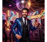 Shein Chaqueta de esmoquin con lentejuelas brillantes para hombre de talla grande, para bodas, maestros de ceremonias