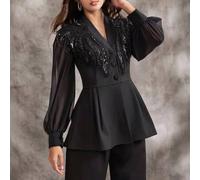 Shein Chaqueta de estilo de tribunal de Aliao con cuello en V, mangas abullonadas y bordado, de estilo minimalista y elegante para uso diario y casual de ne