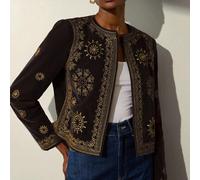 Shein Chaqueta de estilo vintage de la dinastía premium con bordado de terciopelo 3D, informal y holgada para mujeres