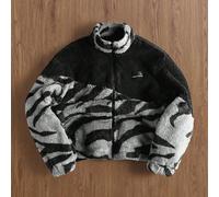 Shein Chaqueta de forro polar con cremallera y estampado de cebra de manga larga para hombre, para otoño/invierno, ropa urbana, amigos, a juego, holgada, pa