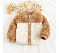 Shein Chaqueta de forro polar con cuello redondo de colores en bloques, estilo béisbol, para bebés y niños pequeños, adecuada para otoño e invierno