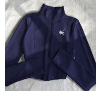 Shein Chaqueta de forro polar con estampado de polo para mujer, chaqueta casual de calle y deportes con cremallera, ajuste delgado y manga larga para otoño