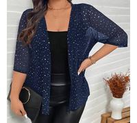 Shein Chaqueta de malla transparente con adornos de strass para mujer talla grande, ideal para Acción de Gracias, Año Nuevo, Invierno y Rave. Blusa con lent