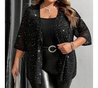 Shein Chaqueta de malla transparente con decoración de rhinestones para mujer de talla grande, adecuada para Acción de Gracias, Navidad, Nochevieja, oficina