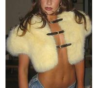 Shein Chaqueta de mujer de piel sintética sexy y linda de otoño Y2K, chaqueta amarilla, para citas, conciertos, disfraces de Halloween, moda gótica, ropa de