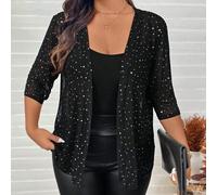 Shein Chaqueta de mujer de talla grande con adornos de strass y malla transparente, ideal para Acción de Gracias, Navidad, Año Nuevo, salidas, oficina, fies