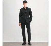 Shein Chaqueta de traje de negocios informal tejida a jacquard en parches estilo dinero antiguo de fácil cuidado para hombre con telas tejidas en espiga y