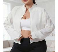 Shein Chaqueta deportiva con cremallera completa, cuello alto y bolsillos para mujeres de talla grande, abrigo casual para correr, senderismo y fitness, sud