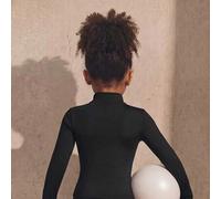 Shein Chaqueta deportiva negra para niñas jóvenes, con diseño de segmentos de línea, tela de alta elasticidad con estiramiento en 4 direcciones para un ajus