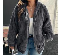 Shein Chaqueta gris esponjosa y cómoda de estilo casual, talla grande, adecuada para salidas, atuendo de otoño, Acción de Gracias, Año Nuevo, vestidos de in