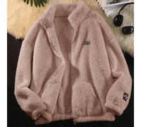 Shein Chaqueta informal de unicolor con cuello de parche de felpa reversible para adolescentes en otoño/invierno