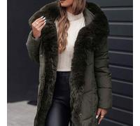 Shein Chaqueta larga de invierno para mujer con piel sintética, prenda exterior cálida de invierno, elegante parka con capucha y relleno de poliéster, estil