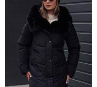 Shein Chaqueta larga de invierno para mujer con piel sintética, prenda exterior cálida de invierno, elegante parka con capucha y relleno de poliéster, estil