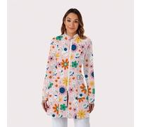 Shein Chaqueta larga de manga larga con cremallera, cuello alto y estampado de animales para mujeres, uniforme de enfermera, trabajadora de la salud, veteri