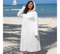 Shein Chaqueta larga de protección solar ligera para mujer de talla grande, blanca, Curve Plus, Hoho Vacation