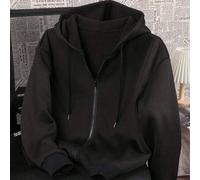 Shein Chaqueta negra ajustada con cremallera, estilo punk de nicho regular, cómoda, versátil y de moda, adecuada para ocio al aire libre, versión coreana de