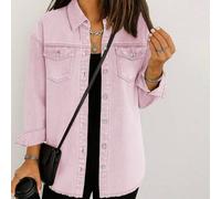 Shein Chaqueta rosa casual con borde deshilachado para mujer, adecuada para ir al trabajo y el estilo callejero, temporada de regreso a clases