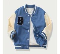 Shein Chaqueta universitaria informal para niño con diseño de parche con letra A, puños de contraste, manga larga, cómoda para la escuela, juegos, salidas,