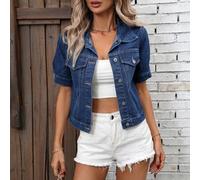 Shein Chaqueta vaquera de mujer de manga corta, abotonada, ajustada y con estilo vintage