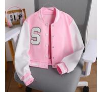 Shein Chaqueta Varsity para niñas preadolescentes con parches de letras, diseño de bloques de color, botones a presión, abrigo tipo bomber casual preppy par