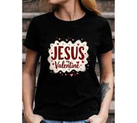 Shein Chic Women's Valentine's Day T-Shirt - "Jesus Is My Valentine" in Stylish Red & Pink Hearts Design, Soft Crew Neck, Short Sleeve - Ideal Gift for Her