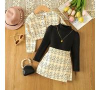 Shein Chica Joven Cazadora con estampado de cuadros & Falda con camiseta de cuello alto