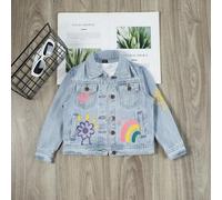 Shein Chica Joven Cazadora mezclilla con estampado de dibujos animados sin camiseta